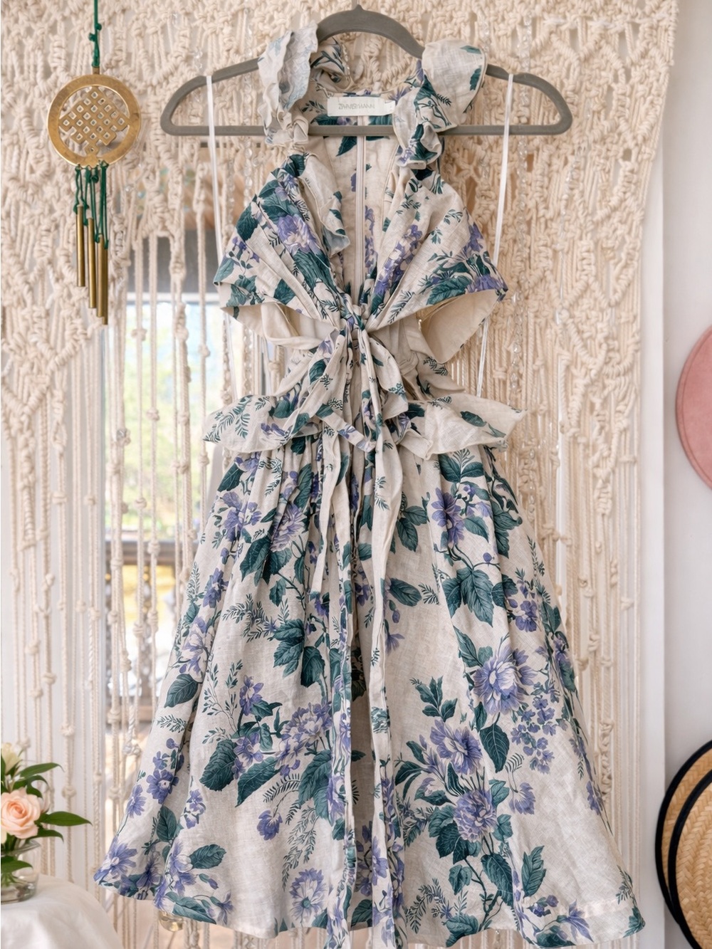 Zimmermann Cassia Ruffle Mini Dress – Hydrangea Floral